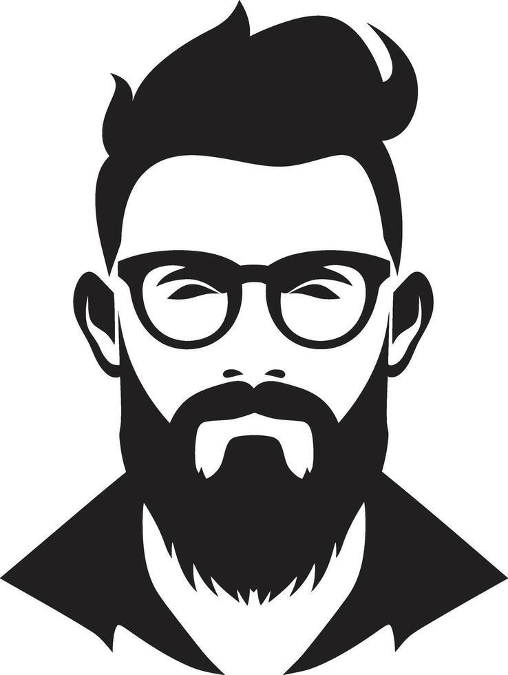 Retro Chic Cartoon Hipster Man Face Black Contemporary Retro Black of Cartoon Hipster Man Face vector