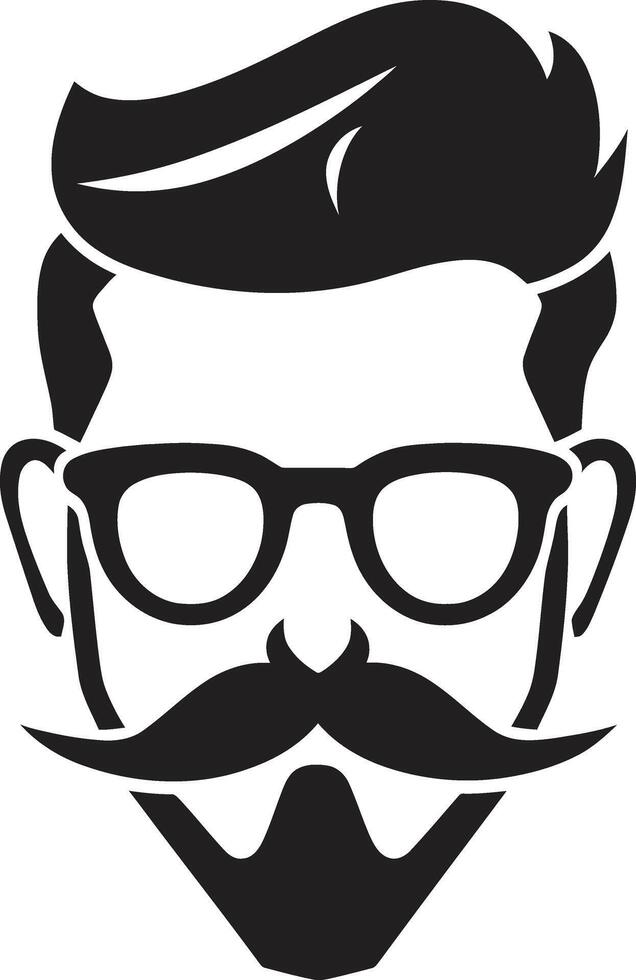Whimsical Trendsetter Cartoon Hipster Man Face Black Elegant Vintage Black of Cartoon Hipster Man Face vector