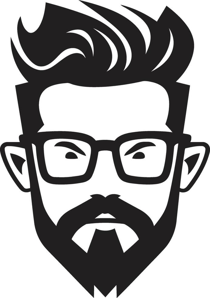 Modern Bohemian Hipster Man Face Cartoon in Black Chic Retro Revival Cartoon Hipster Man Face Black vector