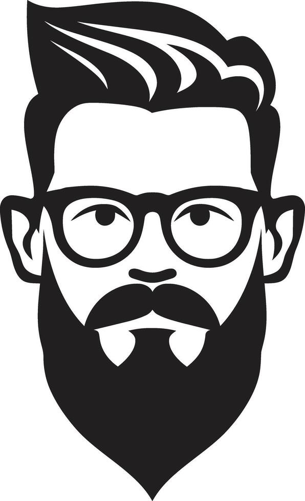 Artistic Whiskers Hipster Man Face Cartoon in Black Retro Chic Cartoon Hipster Man Face Black vector