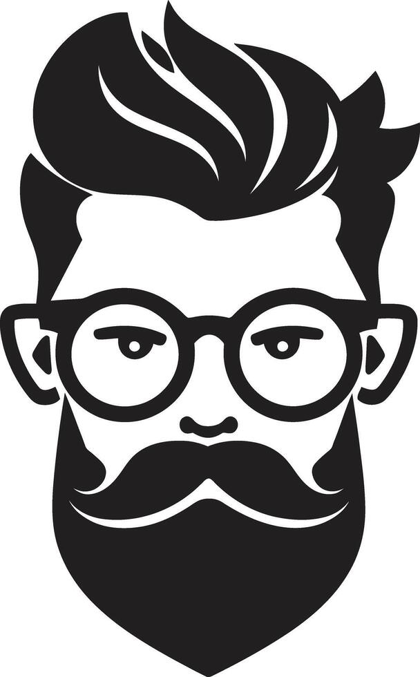 Chic Whiskers Black of Cartoon Hipster Man Face Creative Fusion Hipster Man Face Cartoon in Black vector