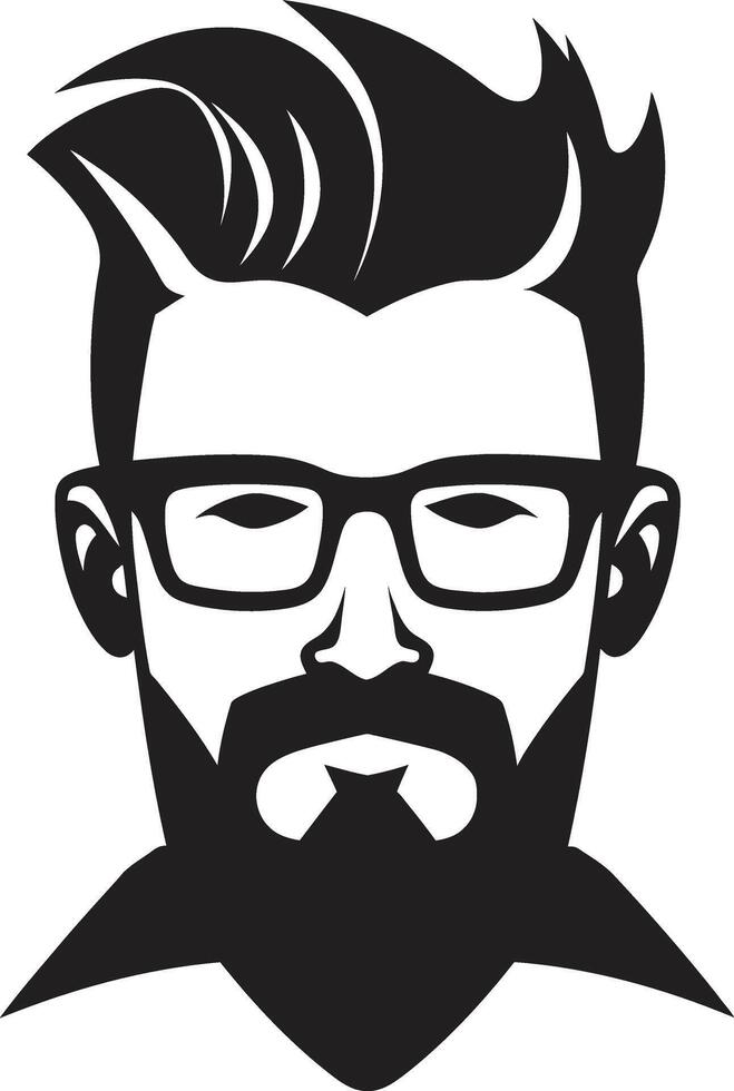 Chic Retro Bohemian Black of Cartoon Hipster Man Face Urban Artistic Vibe Hipster Man Face Cartoon in Black vector