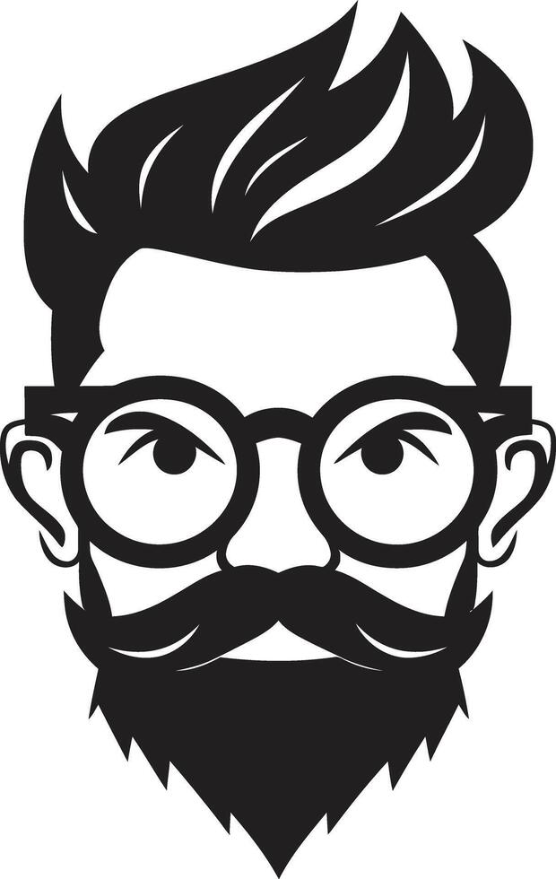 Whimsical Trendsetter Cartoon Hipster Man Face Black Elegant Vintage Revival Black of Cartoon Hipster Man Face vector