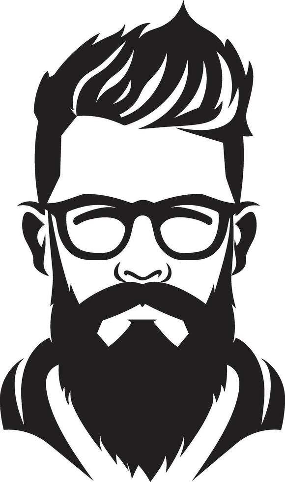 Modern Vintage Sophistication Hipster Man Face Cartoon in Black Elegant Retro Chic Cartoon Hipster Man Face Black vector