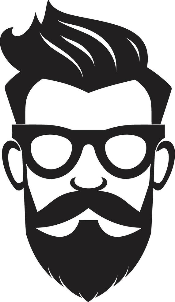 Vintage Modern Fusion Cartoon Hipster Man Face Black Artistic Urbanite Black of Cartoon Hipster Man Face vector