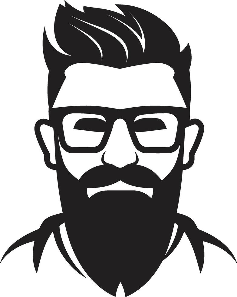 Vintage Artistry Cartoon Hipster Man Face Black Timeless Trendsetter Black of Cartoon Hipster Man Face vector