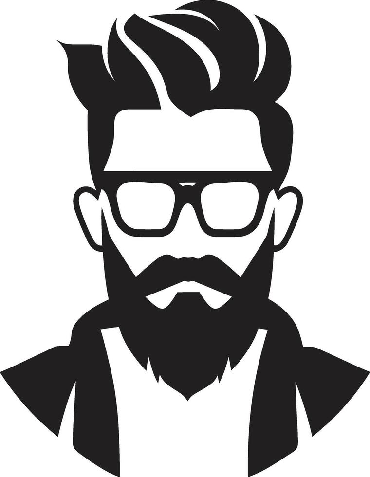 Stylish Simplicity Black of Cartoon Hipster Man Face Creative Chic Hipster Man Face Cartoon in Black vector