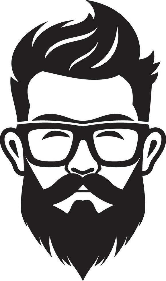 Timeless Trendsetter Black of Cartoon Hipster Man Face Eclectic Chic Hipster Man Face Cartoon in Black vector