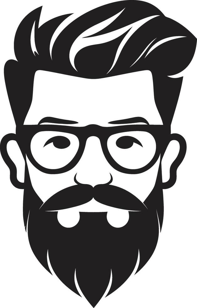 minimalista bigotes negro de dibujos animados hipster hombre cara artístico pionero de la tendencia hipster hombre cara dibujos animados en negro vector