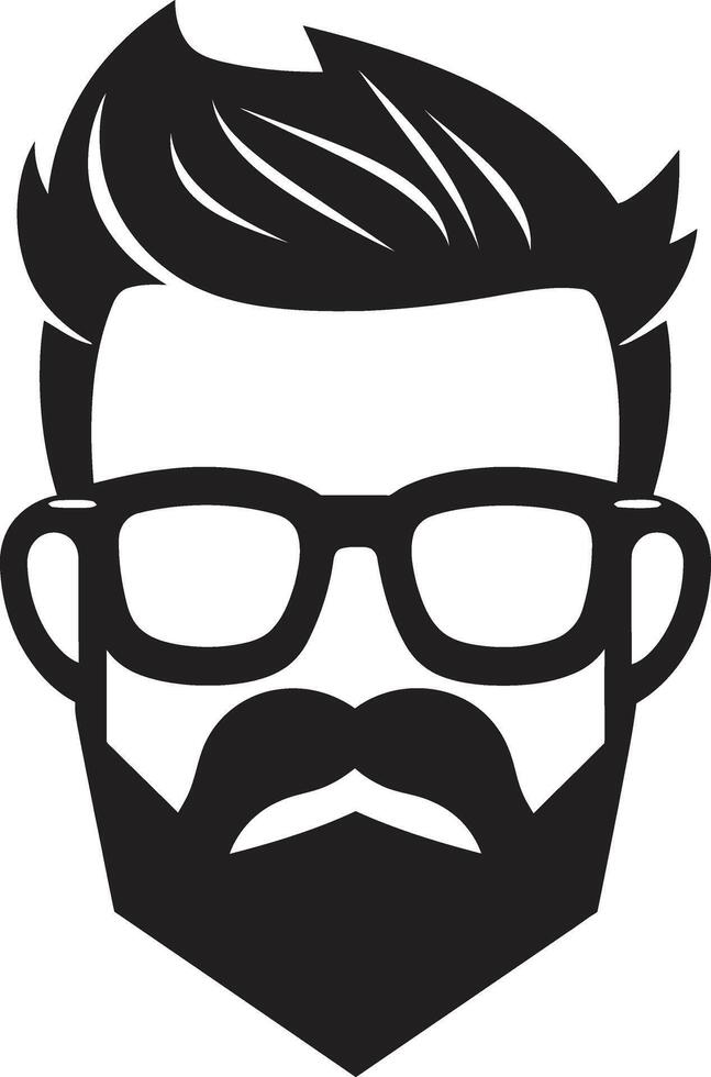 Elegant Vintage Revival Black of Cartoon Hipster Man Face Modern Bohemian Twist Hipster Man Face Cartoon in Black vector