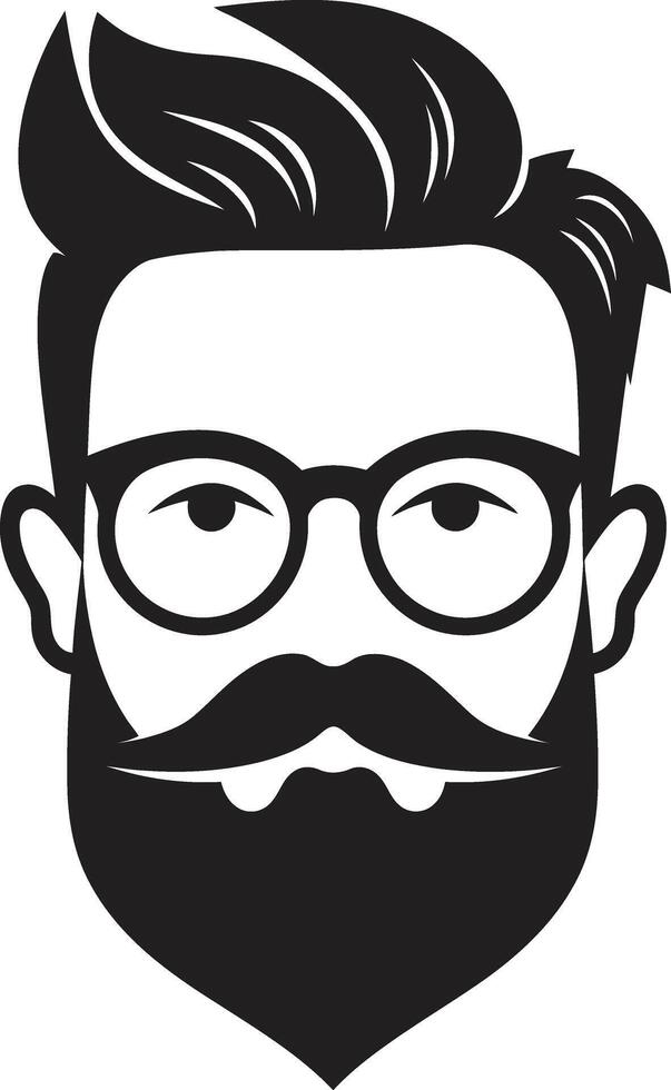 Modern Bohemian Twist Hipster Man Face Cartoon in Black Trendy Retro Chic Cartoon Hipster Man Face Black vector