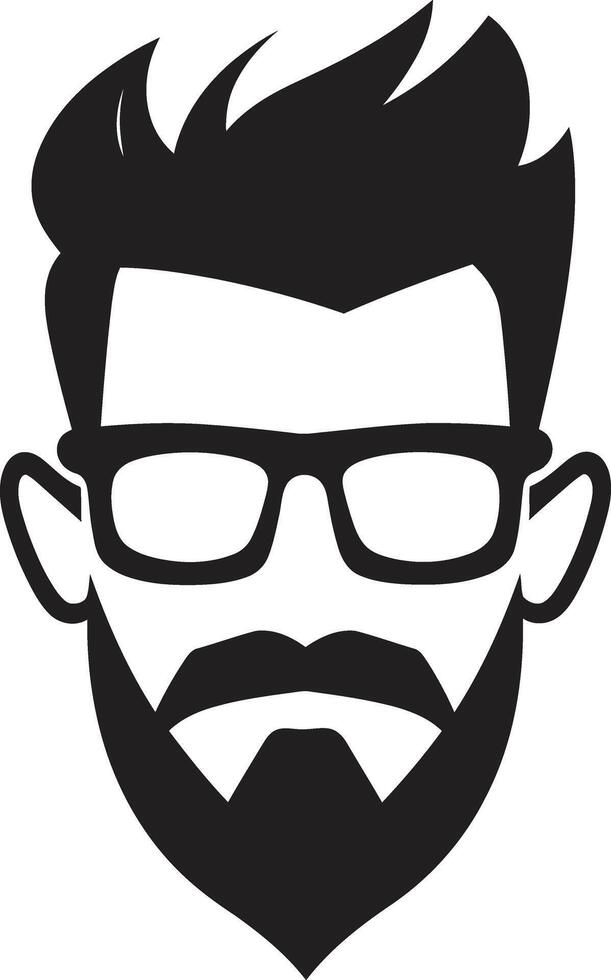 Urban Artistic Fusion Black of Cartoon Hipster Man Face Chic Minimalist Vibe Hipster Man Face Cartoon in Black vector
