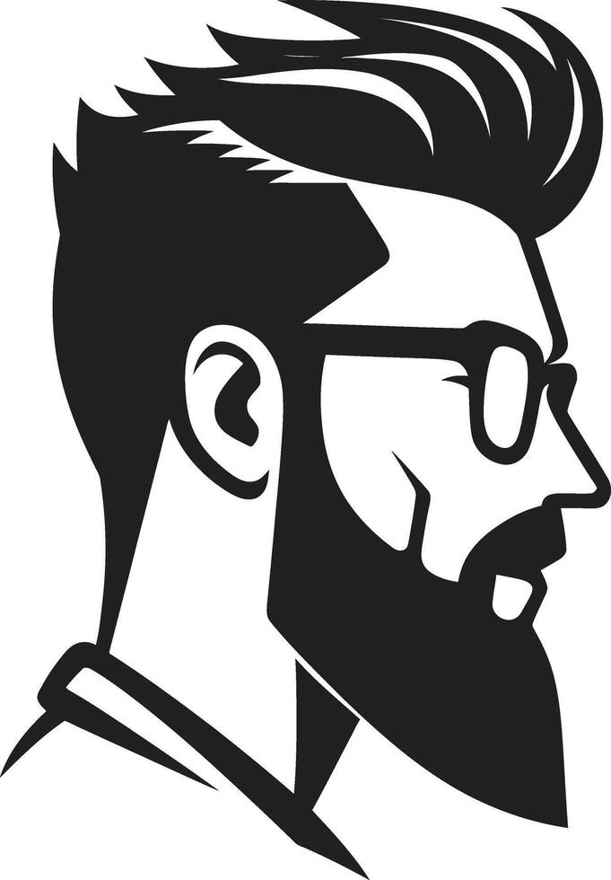 Creative Chic Hipster Man Face Cartoon in Black Retro Modern Fusion Cartoon Hipster Man Face Black vector
