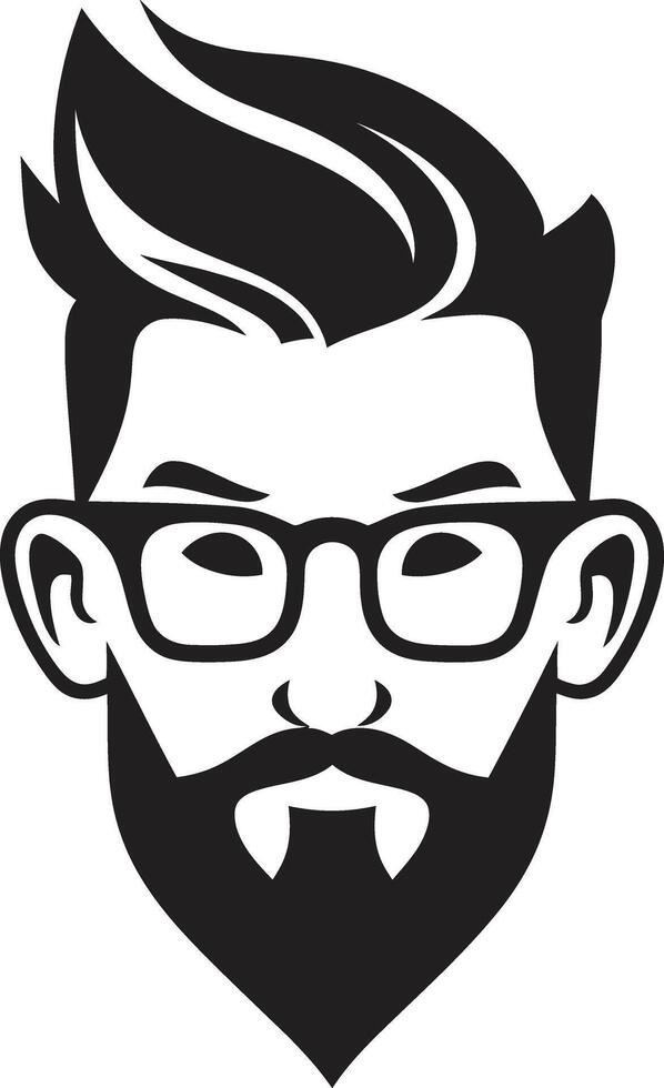Artistic Urbanite Black of Cartoon Hipster Man Face Retro Chic Fusion Hipster Man Face Cartoon in Black vector