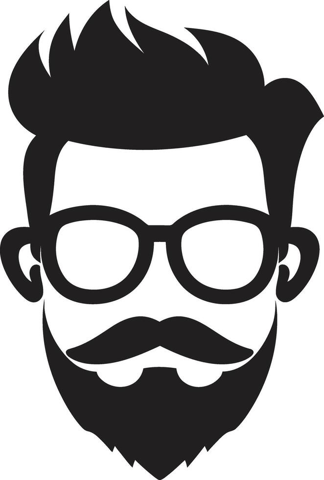 Contemporary Vintage Black of Cartoon Hipster Man Face Sleek Boho Hipster Man Face Cartoon in Black vector
