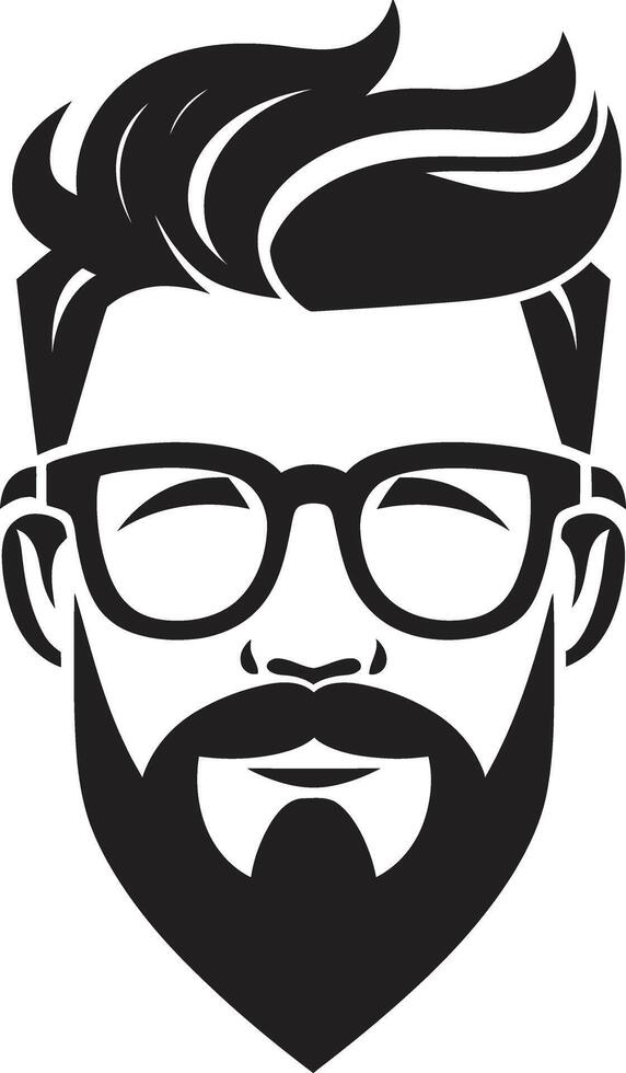 Vintage Minimalist Twist Black of Cartoon Hipster Man Face Creative Urban Trendsetter Hipster Man Face Cartoon in Black vector