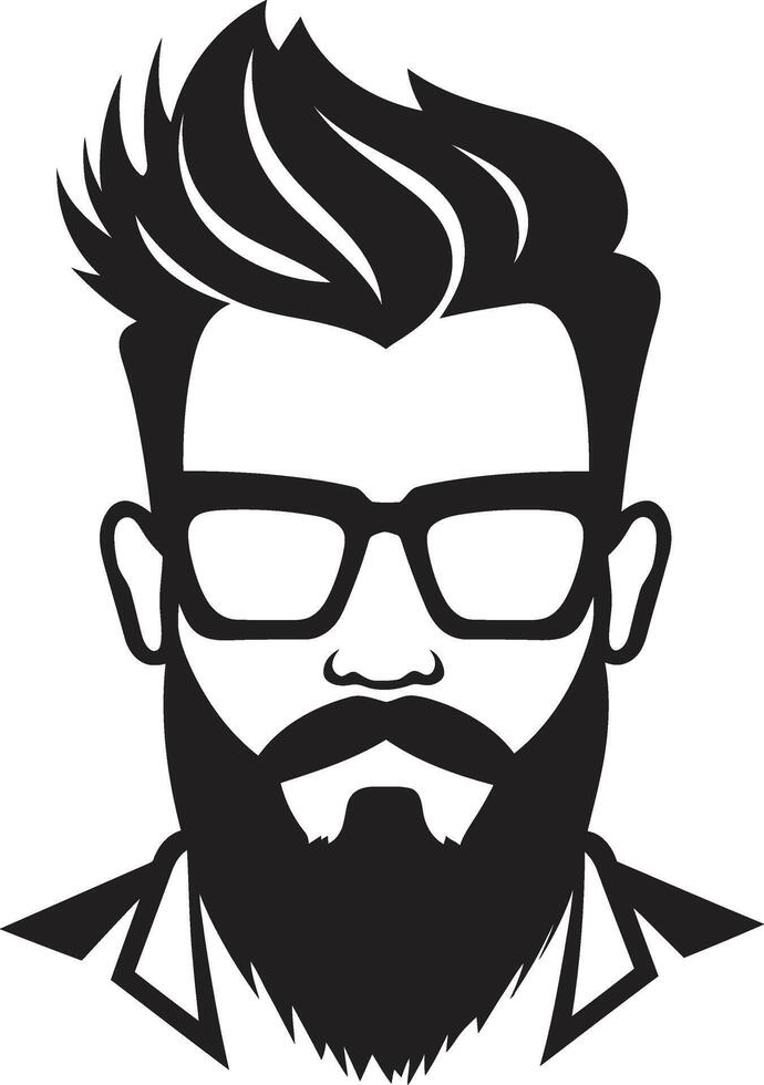 Artsy Appeal Hipster Man Face Cartoon in Black Retro Revivalist Cartoon Hipster Man Face Black vector