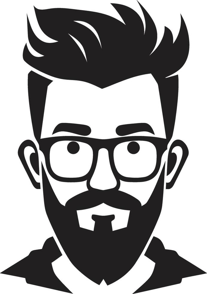 Boho Whiskers Hipster Man Face Cartoon in Black Vintage Sophistication Cartoon Hipster Man Face Black vector