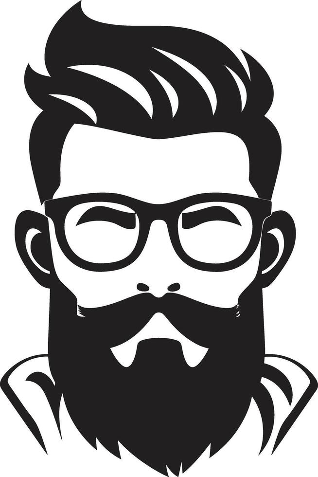 Urban Retro Revival Black of Cartoon Hipster Man Face Chic Artistry Hipster Man Face Cartoon in Black vector