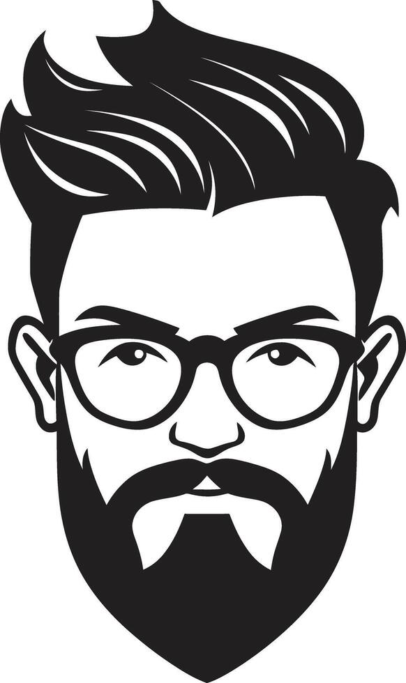 Contemporary Artsy Twist Cartoon Hipster Man Face Black Retro Urban Elegance Black of Cartoon Hipster Man Face vector