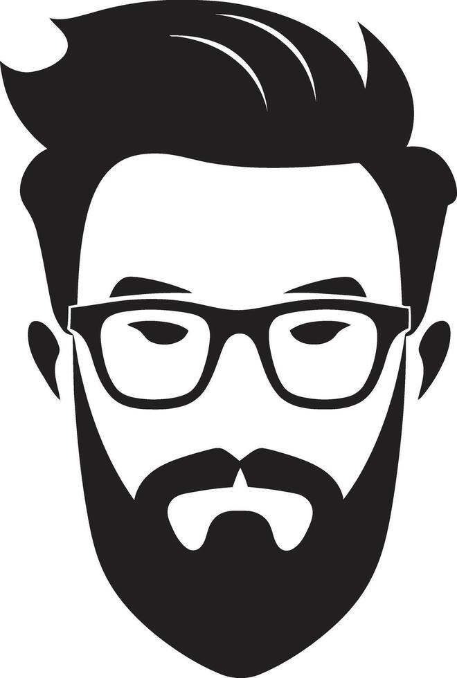 Retro Modern Artistry Black of Cartoon Hipster Man Face Artistic Whiskers Fusion Hipster Man Face Cartoon in Black vector