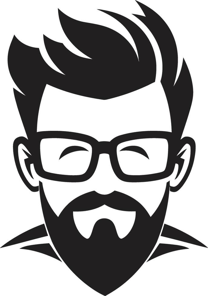 Modern Dapper Black of Cartoon Hipster Man Retro Revival Hipster Man Face Cartoon in Black vector