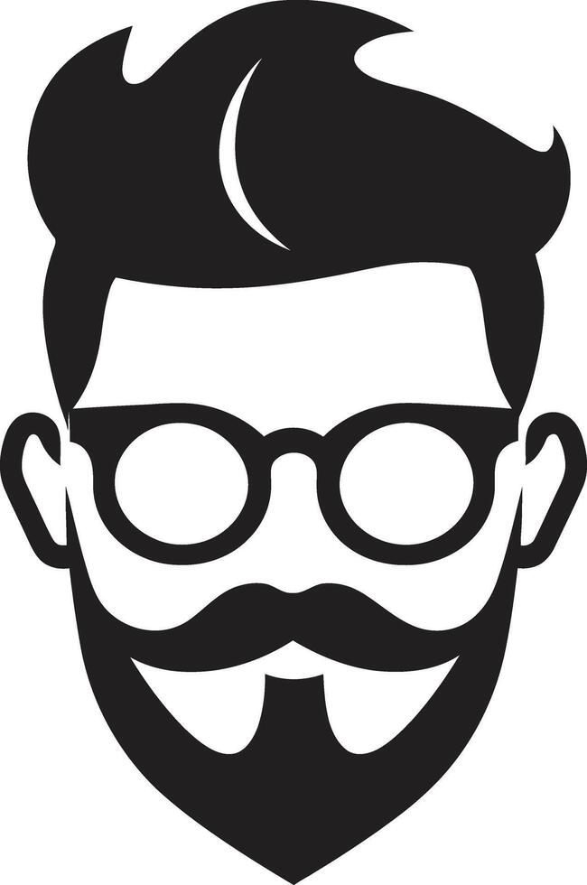 Artistic Whiskers Fusion Hipster Man Face Cartoon in Black Contemporary Retro Chic Cartoon Hipster Man Face Black vector