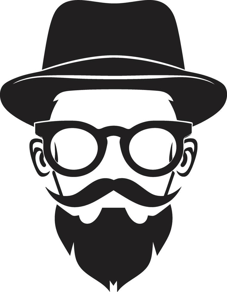 Chic Minimalism Black of Cartoon Hipster Man Face Artsy Appeal Hipster Man Face Cartoon in Black vector