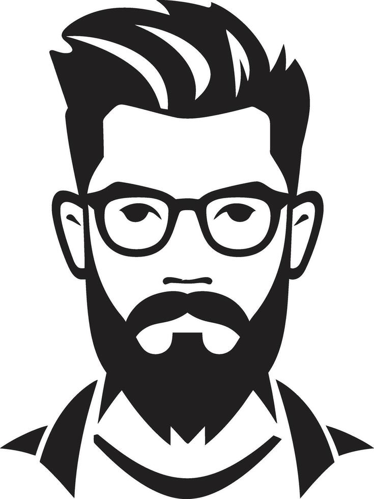 Sleek Minimalist Style Hipster Man Face Cartoon in Black Modern Vintage Charm Cartoon Hipster Man Face Black vector