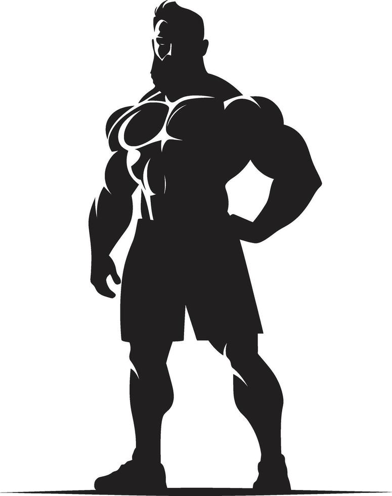 Strength Emblem Caricature Bodybuilder in Black Flex Fusion Cartoon Caricature Black Bodybuilder in vector