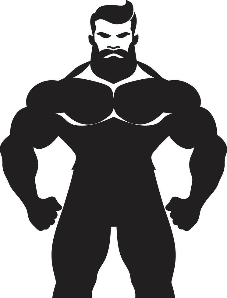 Muscled Titan Pose Cartoon Caricature Black Bodybuilder in Robust Muscle Emblem Black of Caricature Bodybuilder vector