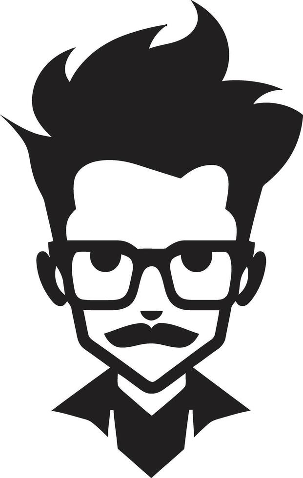 Trendy Artistic Fusion Black of Cartoon Hipster Man Face Modern Vintage Sophistication Hipster Man Face Cartoon in Black vector