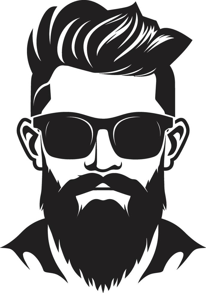 Quirky Style Hipster Man Face Cartoon in Black Charming Moustache Cartoon Hipster Man Face Black vector