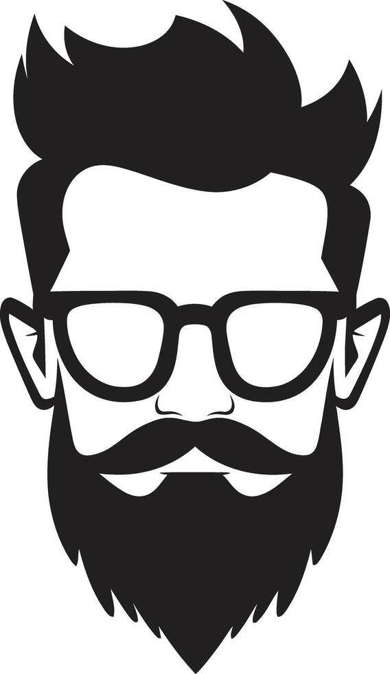 Stylish Silhouette Hipster Man Face Cartoon in Black Bohemian Vibe Cartoon Hipster Man Face Black vector