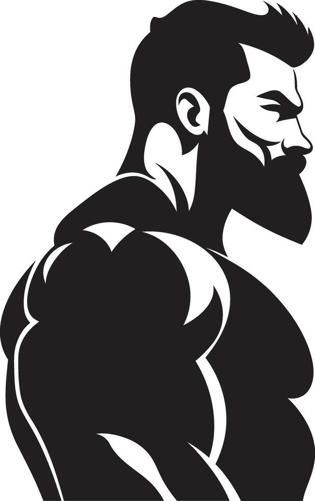 Robust Muscle Emblem Black of Caricature Bodybuilder Champion Flex Fusion Caricature Bodybuilder in Black vector