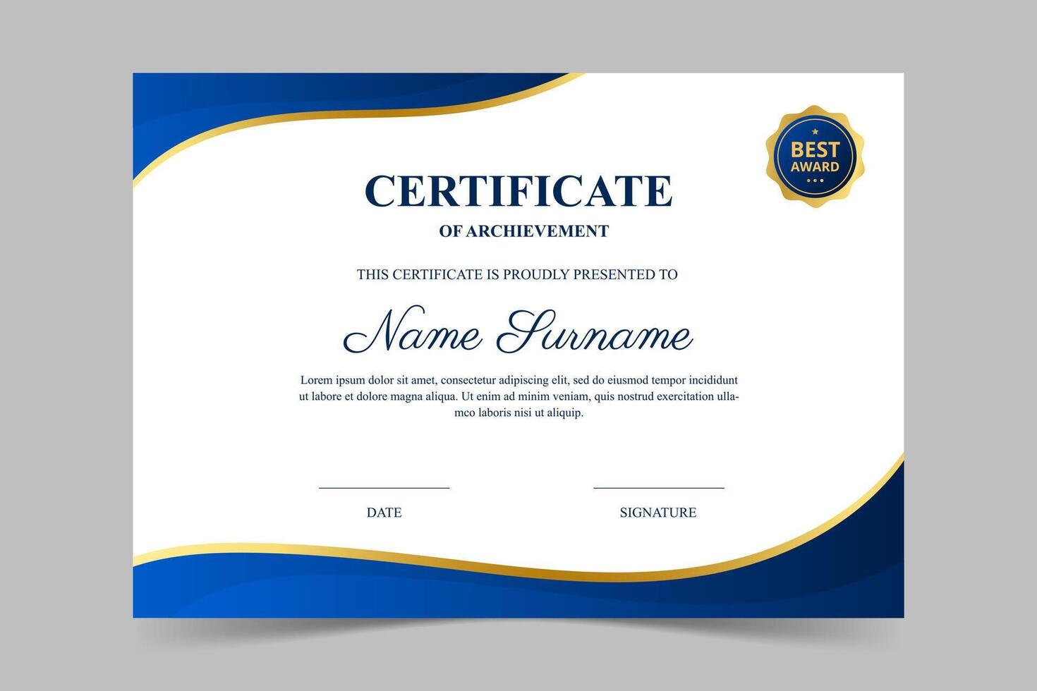 Modern elegant blue and gold certificate template. Appreciation for business and education. illustration vector