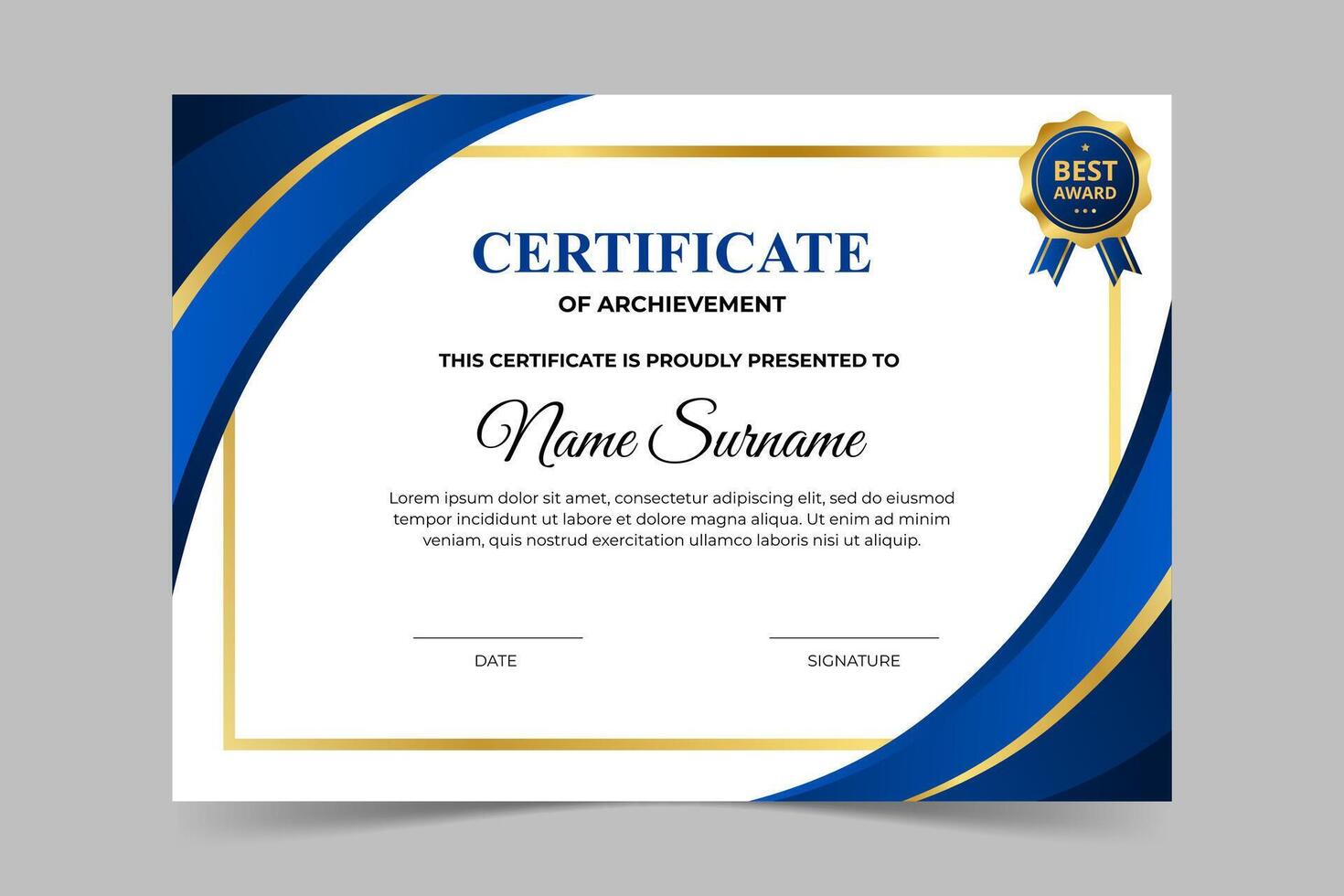 Modern elegant blue and gold certificate template. Appreciation for business and education. illustration vector