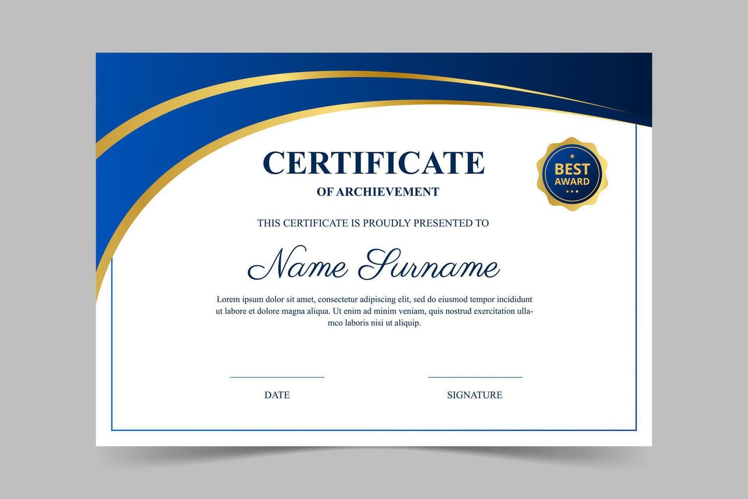 Modern elegant blue and gold certificate template. Appreciation for business and education. illustration vector