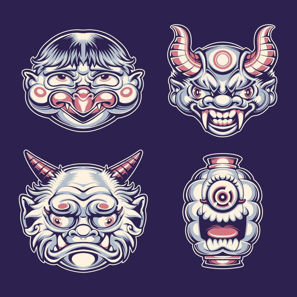 Japanese Traditional mask set vector
