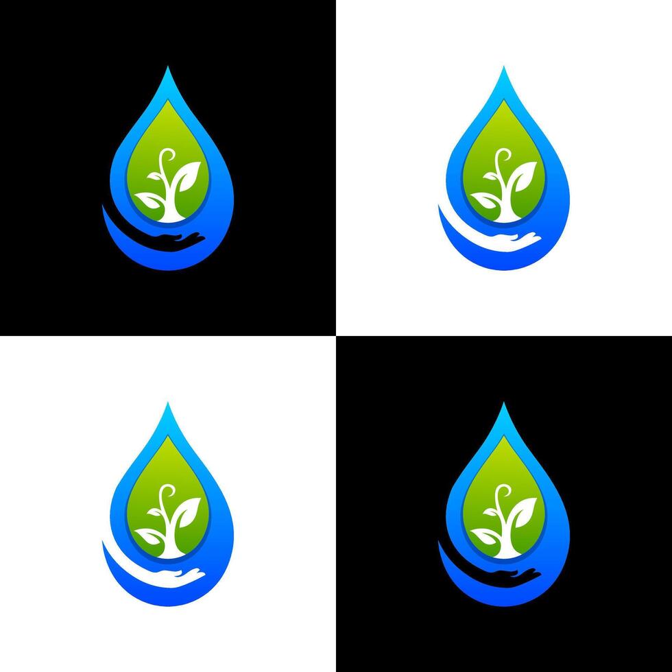 plant water and hand logo design vector