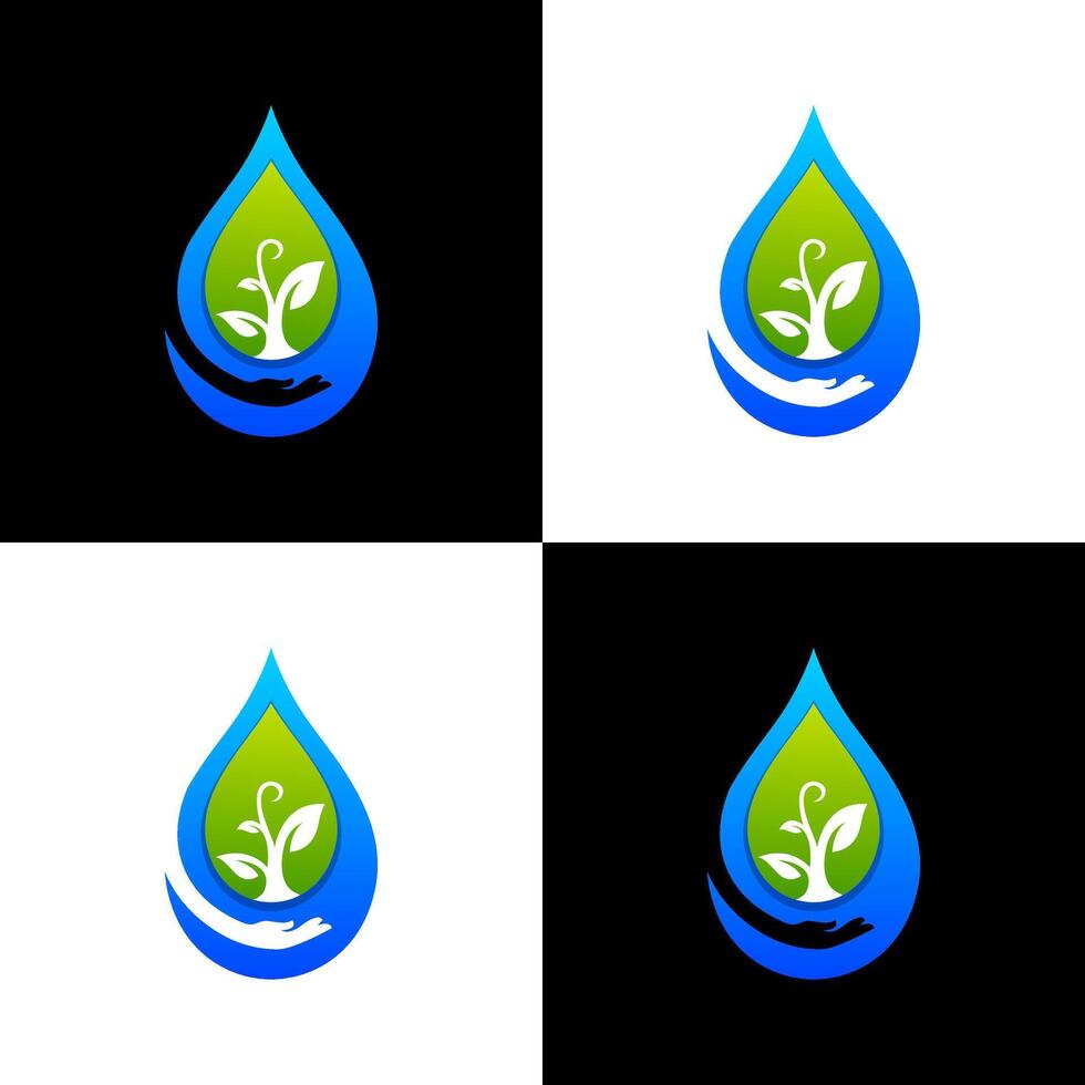 planta agua y mano logo diseño vector