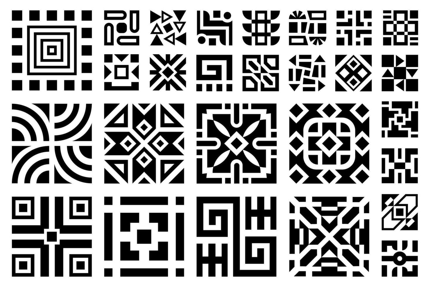 Ornamental vintage square patterns collection. Abstract mosaic black and white ornamental design elements, geometric patterns set. vector