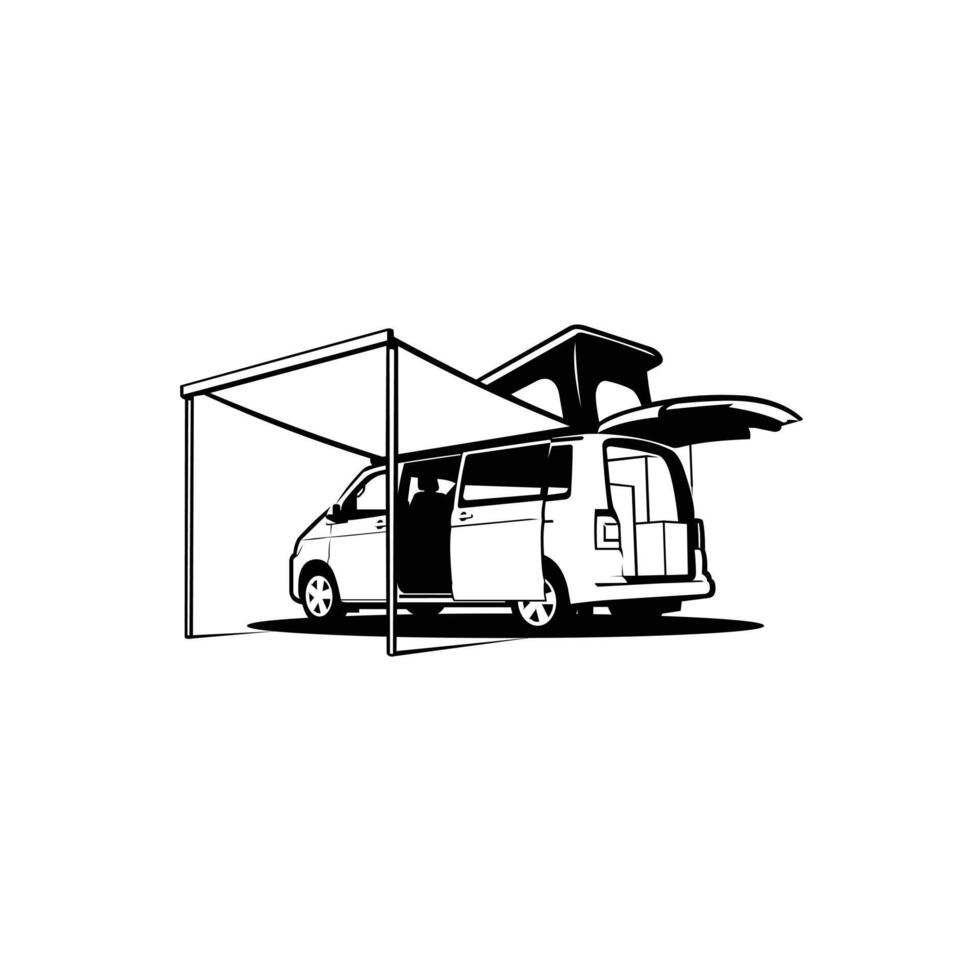 Campervan Motorhome Caravan RV Monochrome Isolated vector