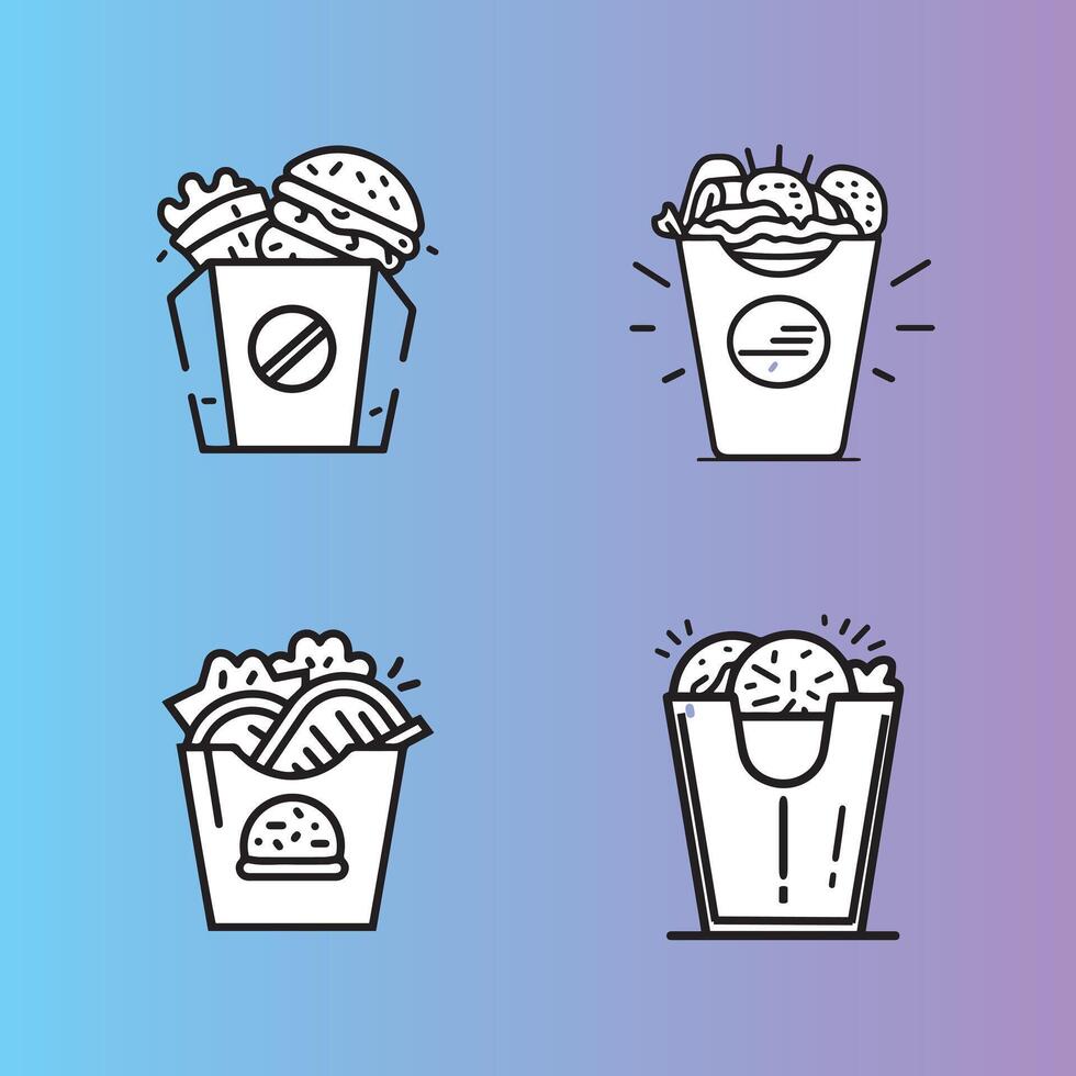 A set of four food icons, including a hamburger, a hot dog, a sandwich vector