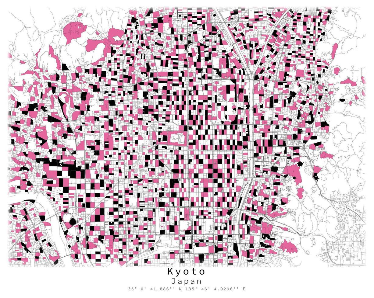 Kyoto,Japan city centre,Urban detail Streets Roads color Map, element template image vector