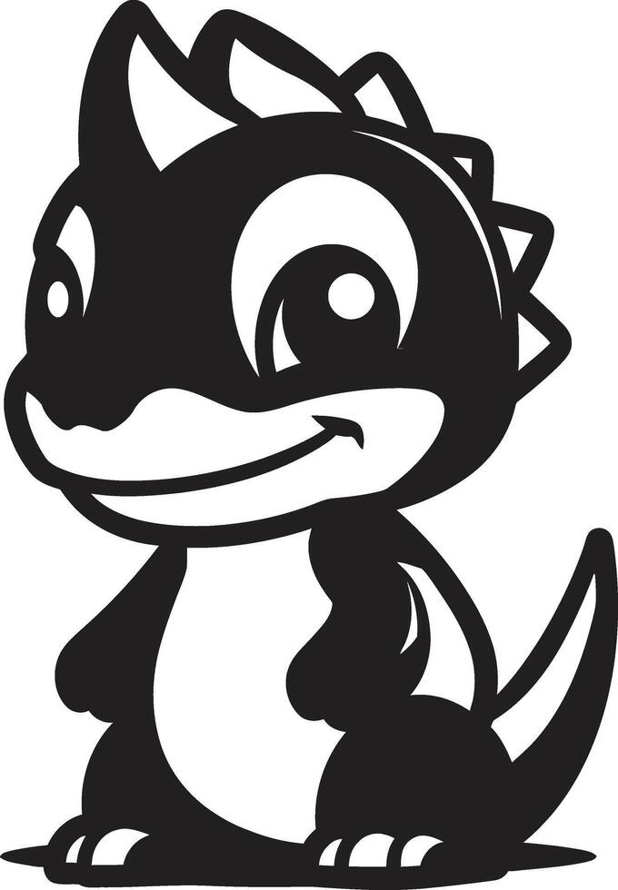 Dino Delightful Cute Black Cartoon Dino Cuteness Black vector