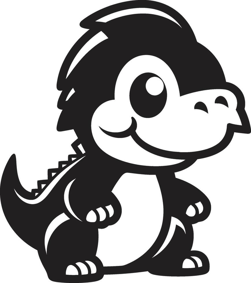 Playful Dino Charm Cute Black Sweet Dino Grin Black Cartoon vector
