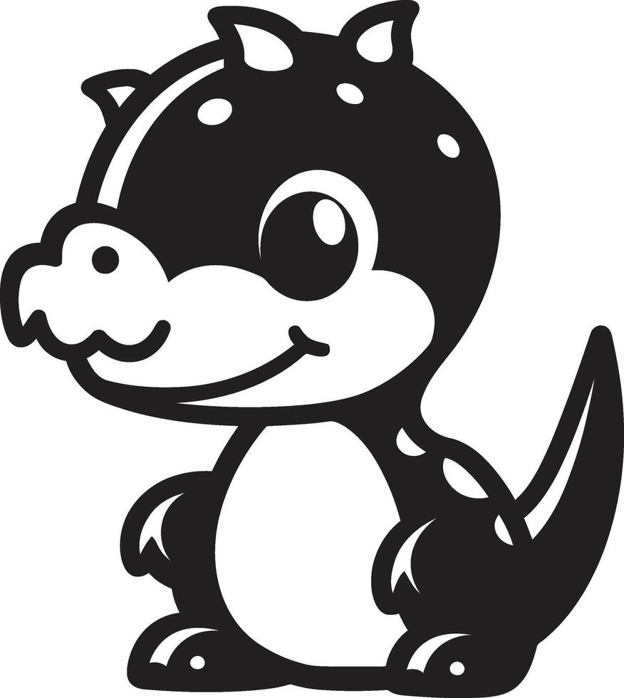 Charming Dino Chic Black Friendly Dino Face Cute Black vector