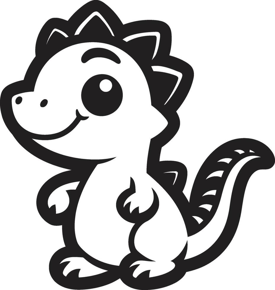 Endearing Dino Chic Black Cartoon Friendly Dino Face Cute Black vector