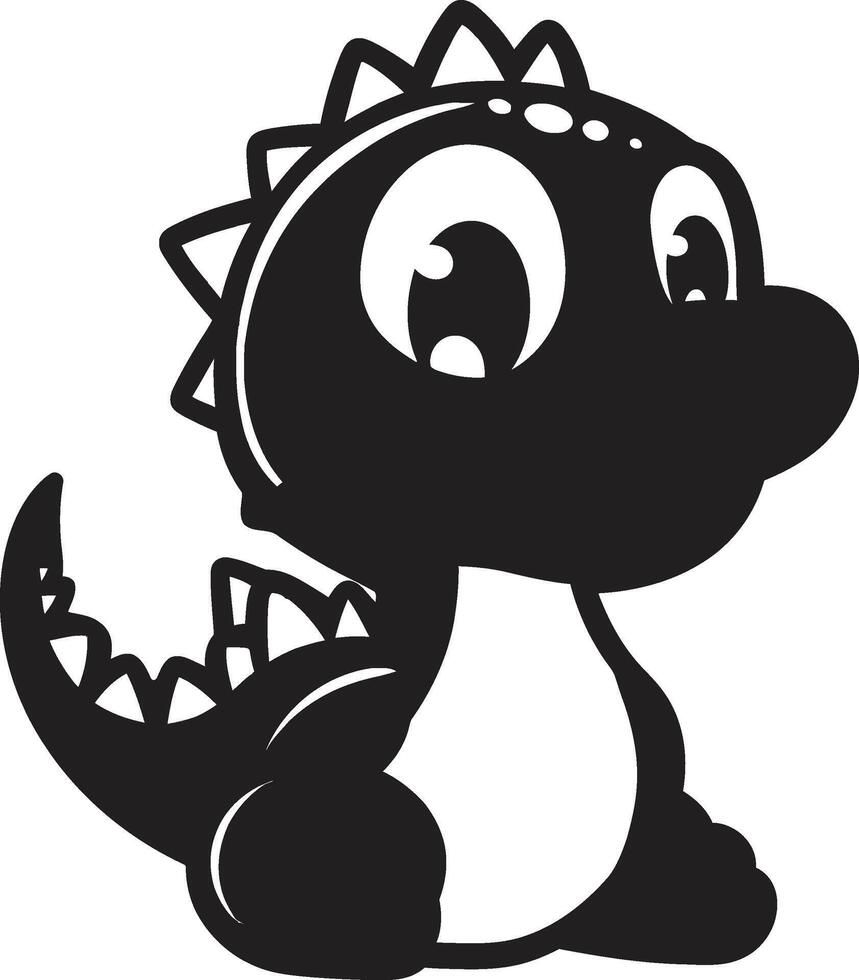 Friendly Dino Face Black Cuddly Dino Charm Cute Black vector